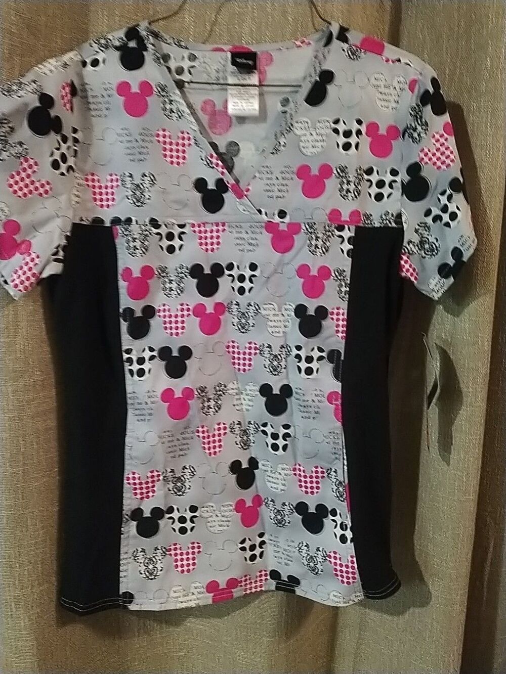 (P1) Mickey Mouse Cherokee Scrub Disney Tooniforms V Neck Knit Panel Top New